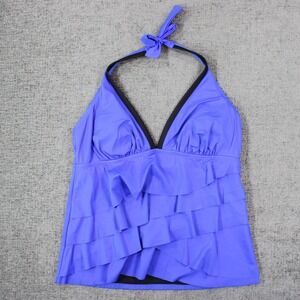 Eco Swim Womens Blue Tiered Ruffle Halter Tankini Top Size 14 7500031